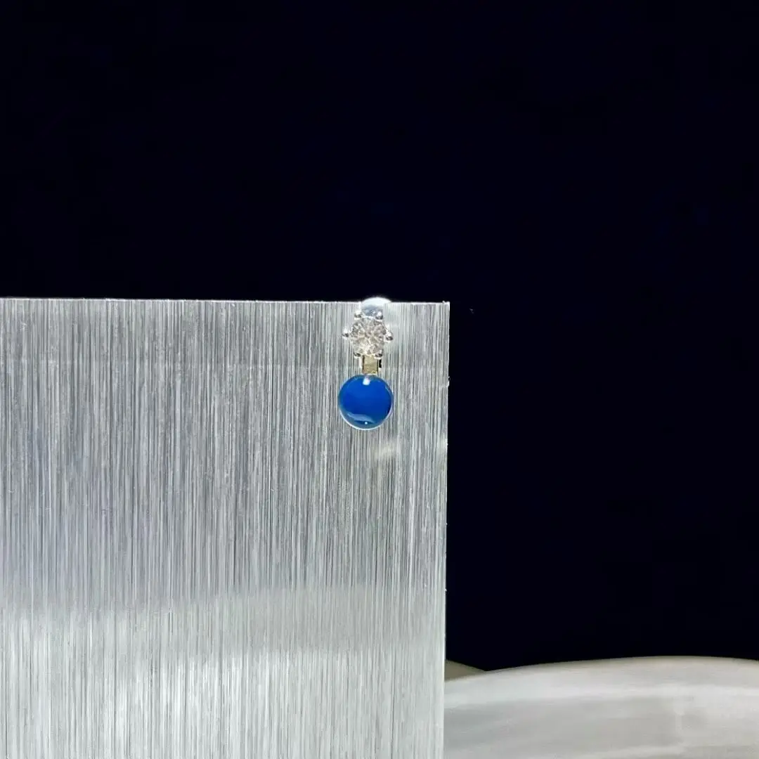 Stunning 925 Silver Natural Dominican Blue Amber Ear Stud Sky Blue Bead CZ Diamond Drop Dangle Earring Dinner Party Fine Jewelry