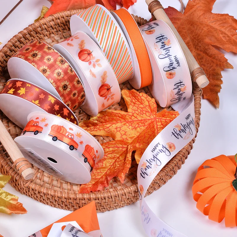 Ribbons Thanksgiving Day Autumn Harvest Festival Ribbon Gift Packaging Material Festival Decoration Ribbon Pumpkin Truck