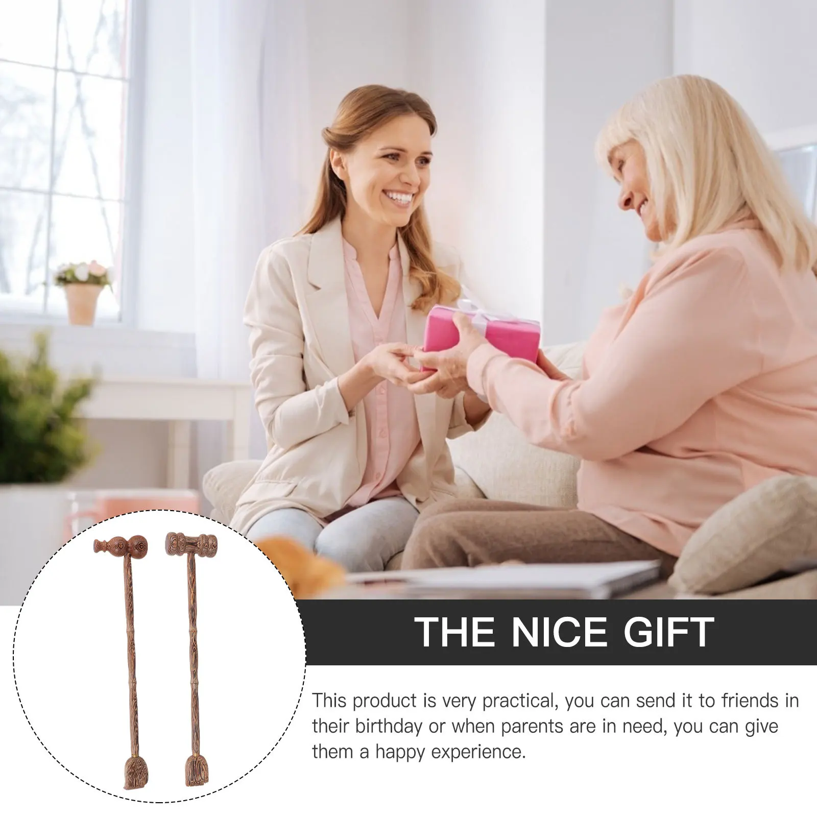 2Pcs Wood Back Scratcher Double-Head Handheld Massage Hammer Dual-Use Body Muscle Relaxation Massager Stick Wood Body Massager