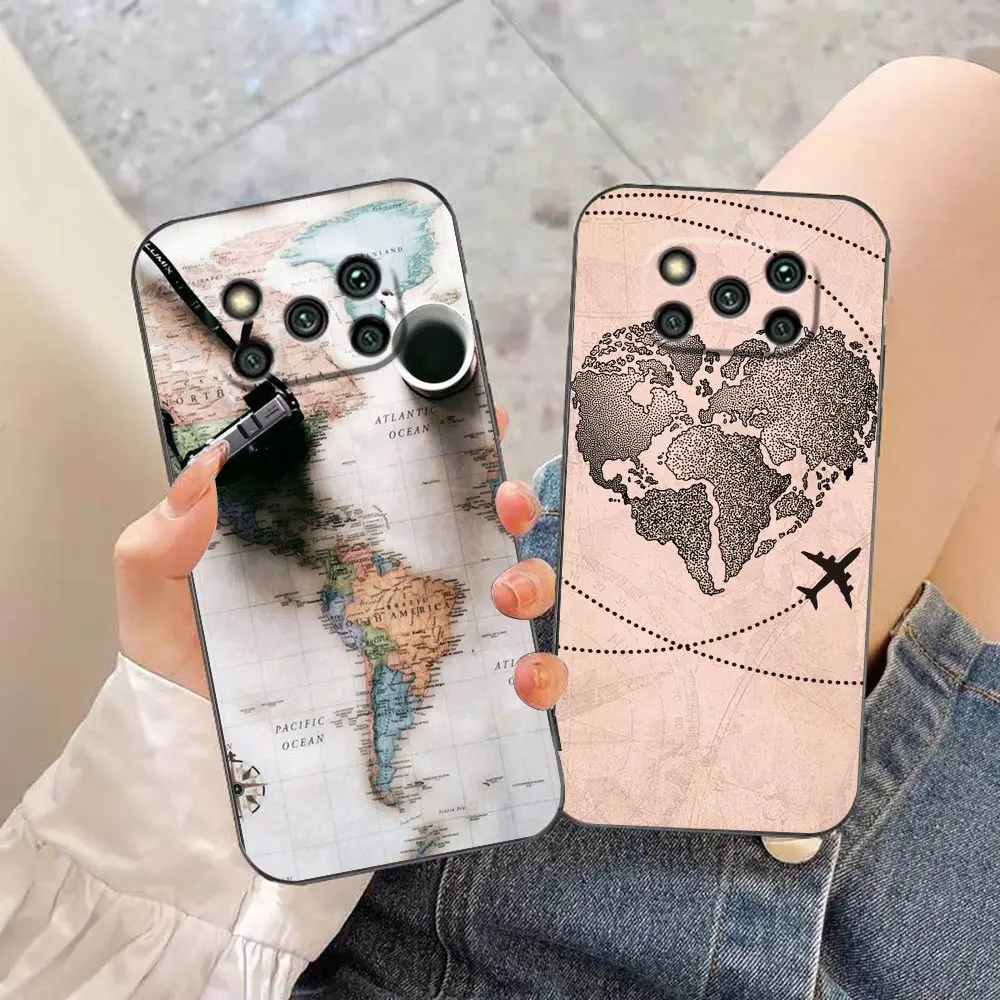 Case For Xiaomi Poco X5 X4 X3 M5 M4 M3 F5 F4 GT Pro NFC 5G 4G Black Shark 5 Mix 3 2S 2 4 Case W-World M-Map Travel Airplan Plane