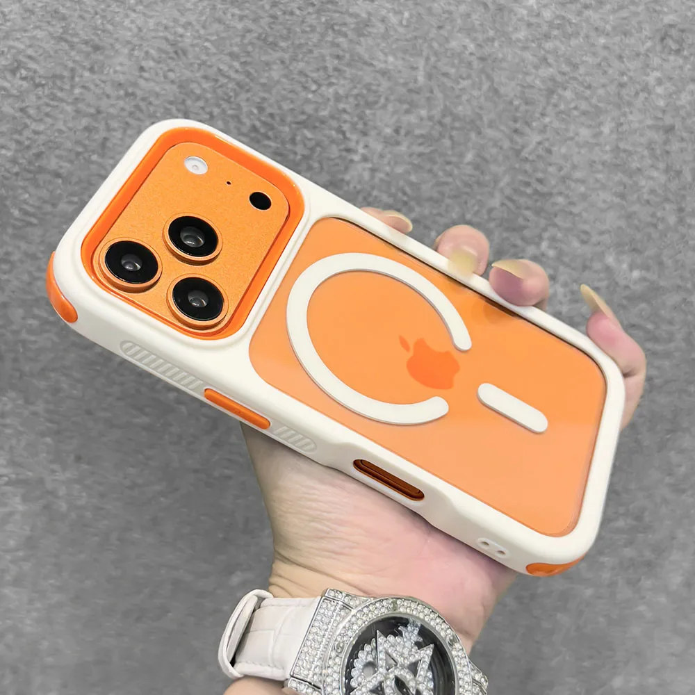 Przezroczyste etui na telefon 3w1 z PC i TPU, magnetyczne, do iPhone 16 15 14 13 12 17 Pro Max Plus Air, z kontrastowymi kolorami i pancernym obramowaniem. — zdjęcie produktu 2