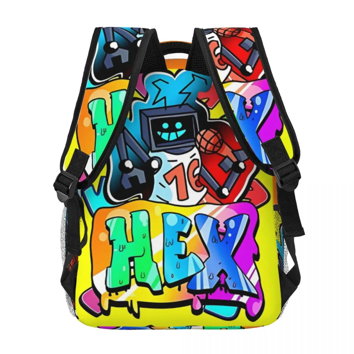 Hex Fnf Mod personaje Graffiti mochilas adolescente mochila estudiantes bolso escolar viaje mochila bolso de hombro