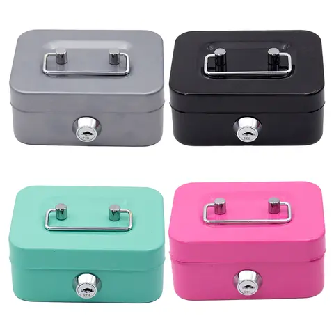Lockable Money Safe Box with Key Metal Cash Box Portable Piggy Bank Mini Coin Collection Small Storage Box for Adults and Kids