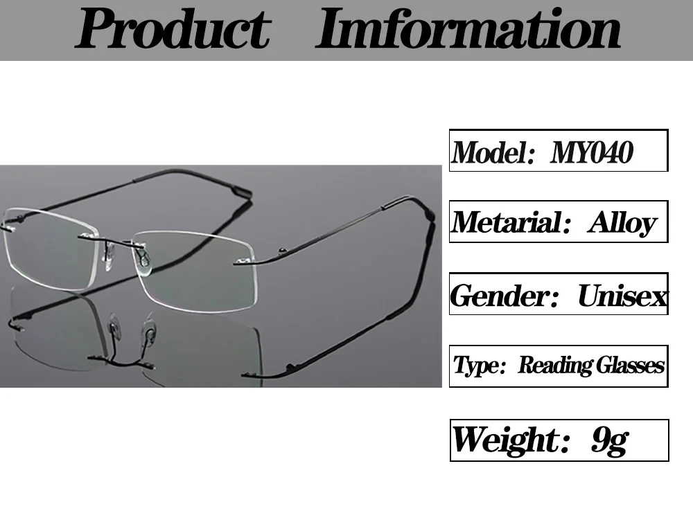 Blaulichtblockierende, ultraleichte TR90-Speicher-Titan-Randlose Lesebrille für Herren und Damen, Presbyopie-Brille +1,0 +1,5 +2,0 – Detail 3