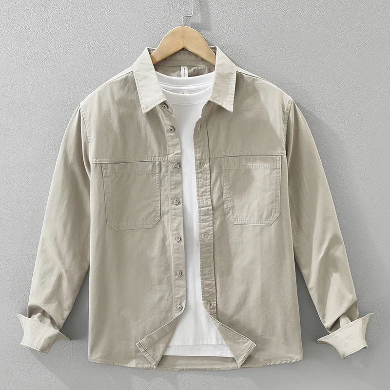 قميص قطني 100% بأكمام طويلة للرجال ملابس متعددة الجيوب ملابس الشارع الشهير 2025 خريف جديد قميص رجالي غير رسمي