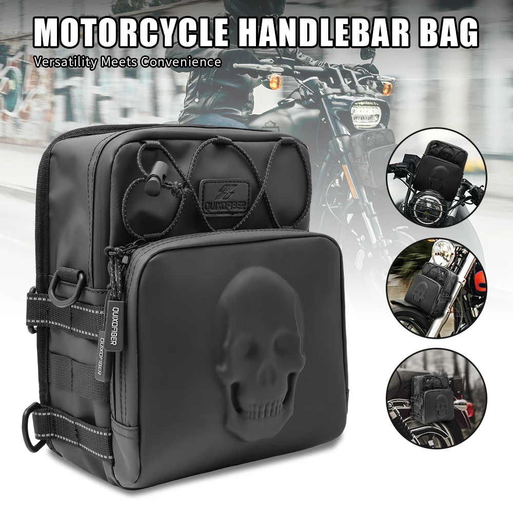 

Motorcycle Handlebar Bag with Waterproof Cover Universal Bicycle Handle Bar Tool Bag for Front Fork Sissy Bar Compatible