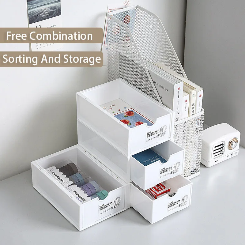 

Desktop Storage BoxDrawer-style Stackable Storage Box Plastic Storage Box For Miscellaneous Items Stationery Office Organization