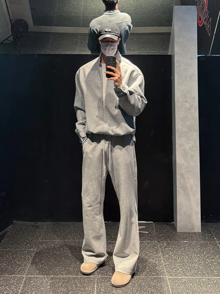 

Серый комплект из двух предметов: толстовка и брюки, стильный осенний мужской повседневный спортивный костюм с длинными рукавами и длинными брюками, молодежный модный комплект