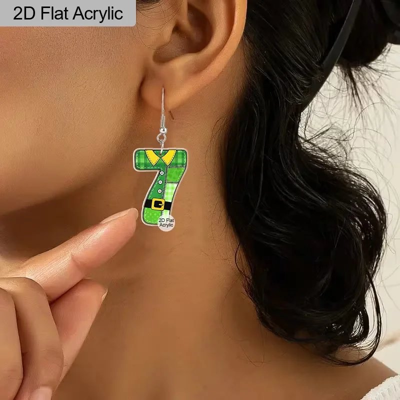 St. Patrick's Day Magic Hat Number Earrings 2D Flat Acrylic Irish Shamrock Number 67 Shape Earrings Creative Jewelry Gifts