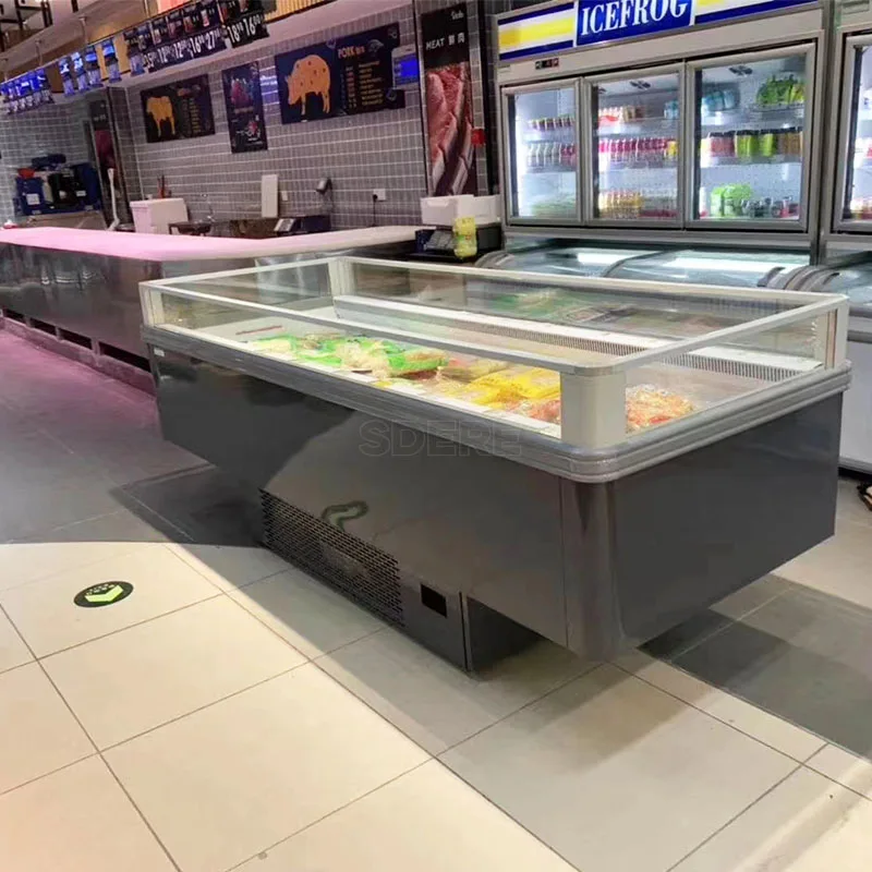 Customized Supermarket Showcase Cabinet Open Display Refrigerator Island Freezer Commercial Grade Cooling Equipment