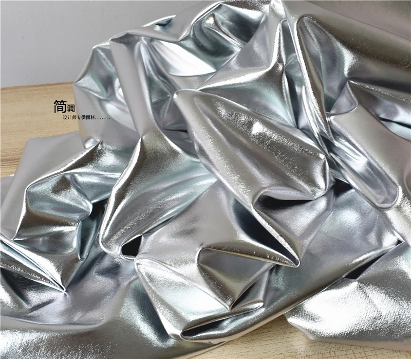 Silver Faux Leather Fabric Elastic Mirror Coating Metallic Technology Children\'s Clothing Design Curtains Apparel Wholesale