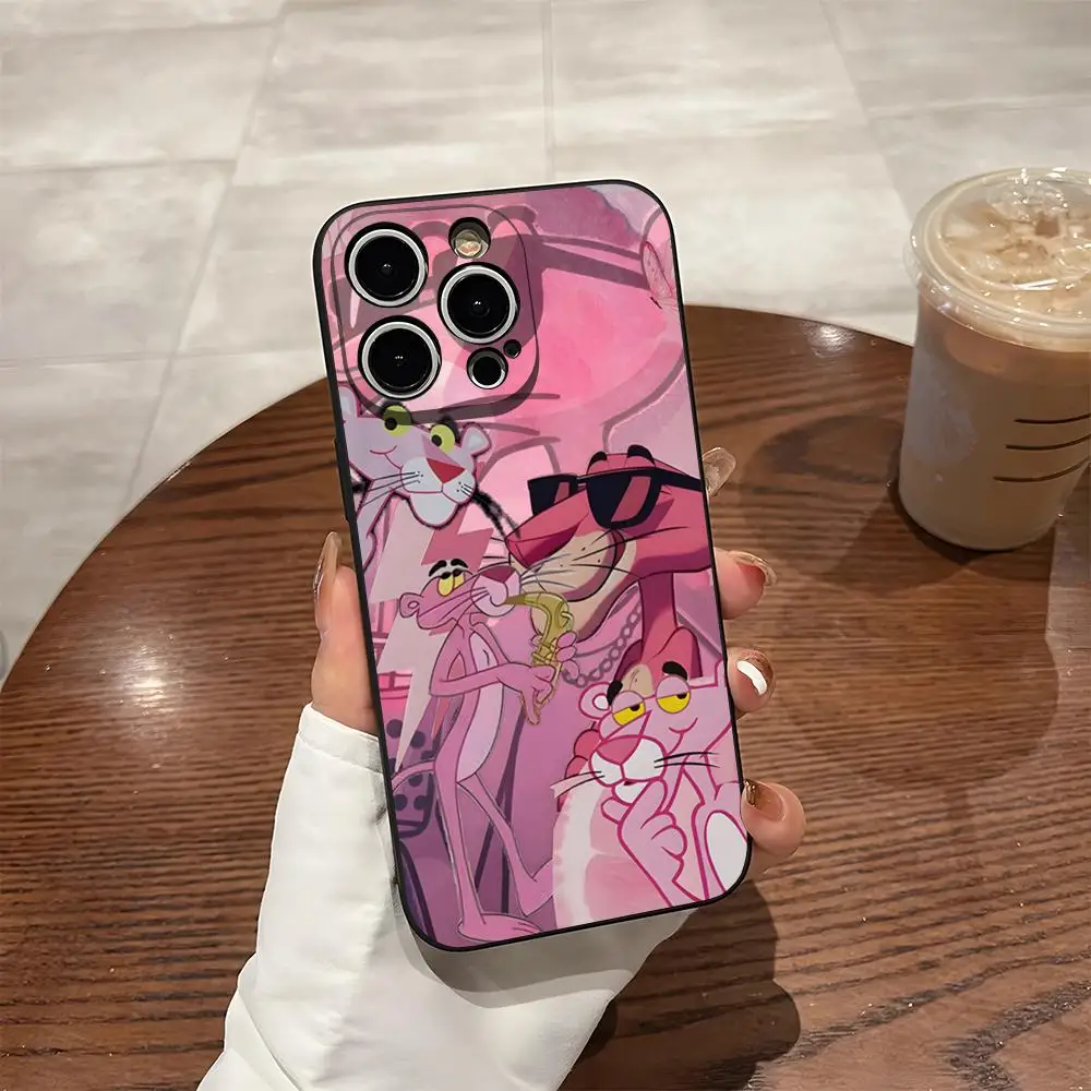 حافظة لهاتف آيفون 14 برو ماكس 12 16 13 برو 11 Xr X Xs 8 7 Plus من الرسوم المتحركة باللون الوردي P-PantherES