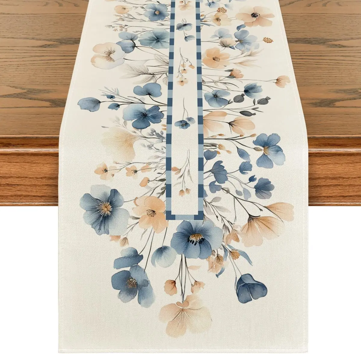 Spring Bloom Flowers Floral Weeds Linen Table Runner Party Decor Farmhouse Kitchen Dining Table Runner Wedding Decorations