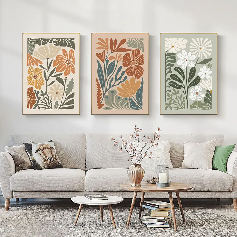 Fashion Colorful Floral Design Canvas Painting Prints Abstract Flowers Wall Decorative Poster Simple Home Decor Art Picture