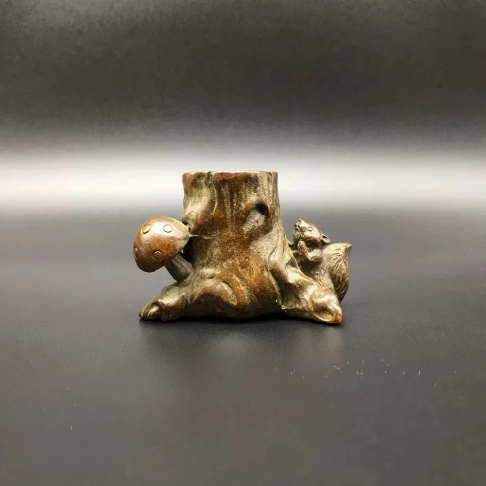Solid Brass Little Squirrel Mushroom Tree Root Teapot Lid Holder Annual Ring Tea Pet Home Desk Gift