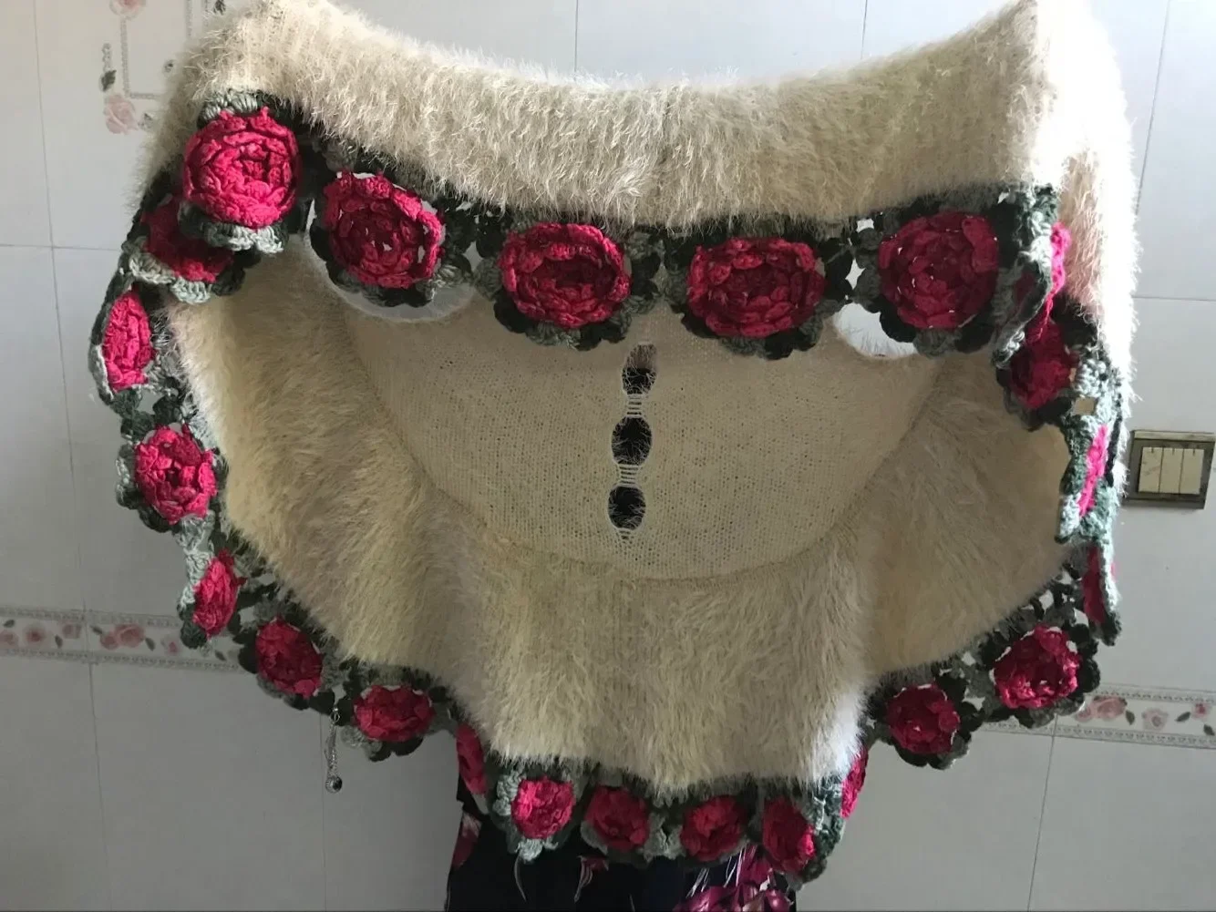 Elegant Luxury Mohair Knitwear Sleeveless Tank Vest Stitch Embroidery Floral Crochet Knitted Sweater Cardigan Wrap Swing Jumper