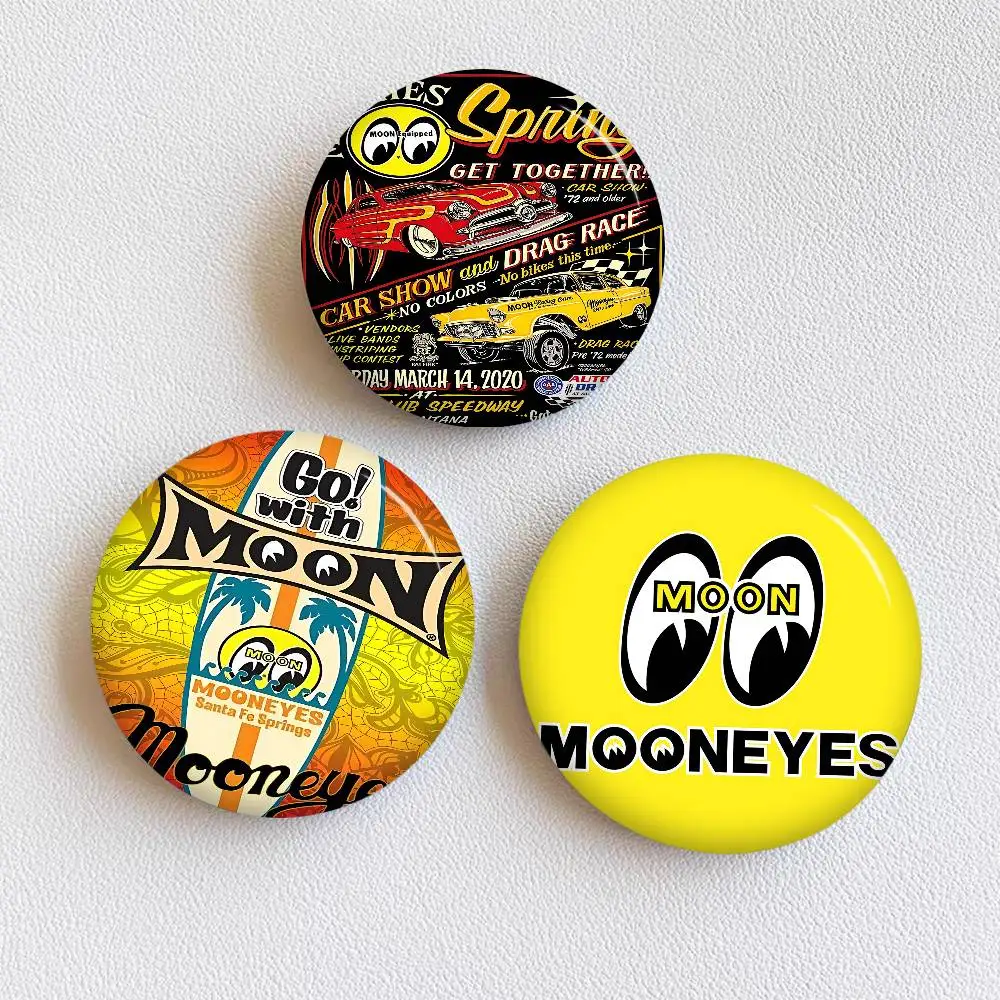 M-Mooneyes Print 32/44/58mm Handmade Pin Round Funny Snap-in Brooches For Backpack Cothes Accessories Badge Hat Decoration