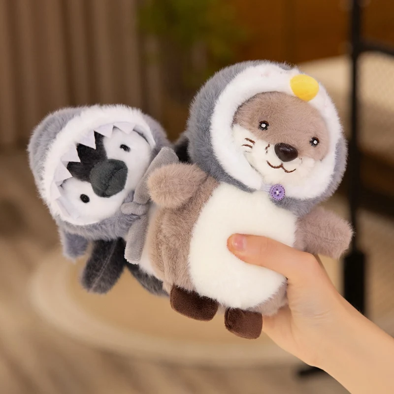 Soft Kawaii Otter Penguin Plush Stuffed Doll with Removable Shark Crab Pig Bear Hat Cute Desk Ornament Bag Pendant Xmas Gift
