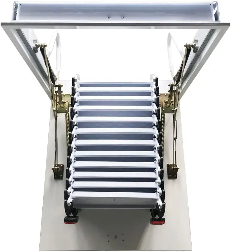 سلم سقف علوي قابل للسحب - سلالم علوية قابلة للطي باللون الأسود، أقصى ارتفاع 10 أقدام، سعة تحميل 600 رطل، سحب للأسفل