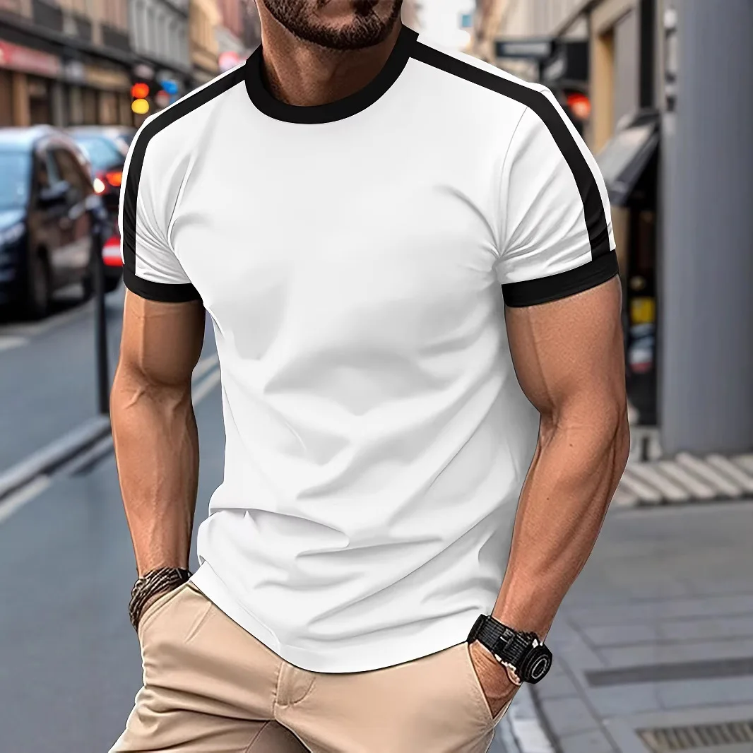 

Men's Casual Short-Sleeved T-Shirt Daily Party Home Social Color matching T-Shirt Solid Color Vintage Streetwear Top T-Shirt