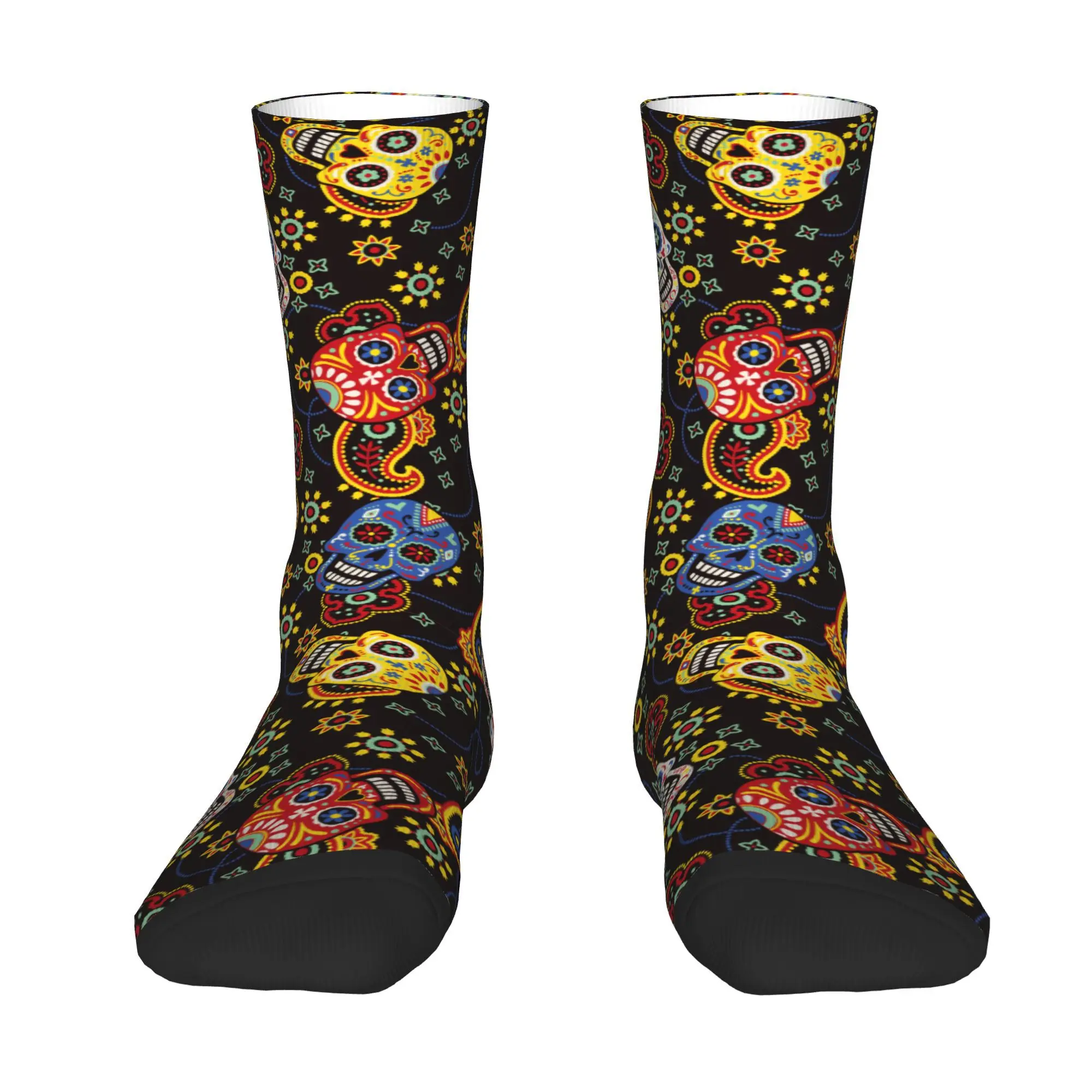 

Day of the Dead Skulls with Paisley Pattern Printed Socks Novelty Hip Hop Harajuku Pattern Crew Sock Casual Gift