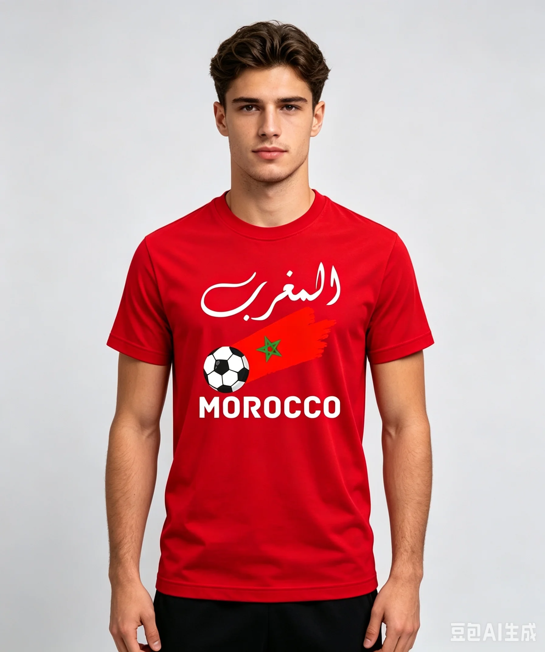 Retro Moroccan letter 3D print national flag five-pointed star T-shirt, Moroccan patriotic fan casual short-sleeved T-shirt