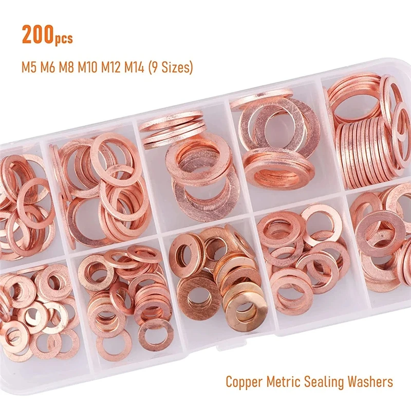 

200PCS copper gasket M5-M14 oil seal gasket combination box O-type sealing gasket