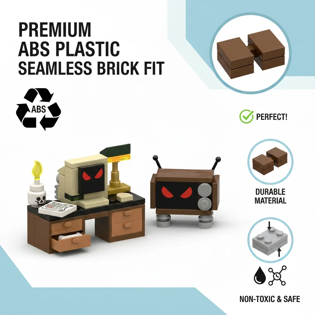 MOC Horror Halloween Cursed Computer and TV Building Blocks Haunted Electronic Scene Spooky Red Eyes Bricks Toy Gift