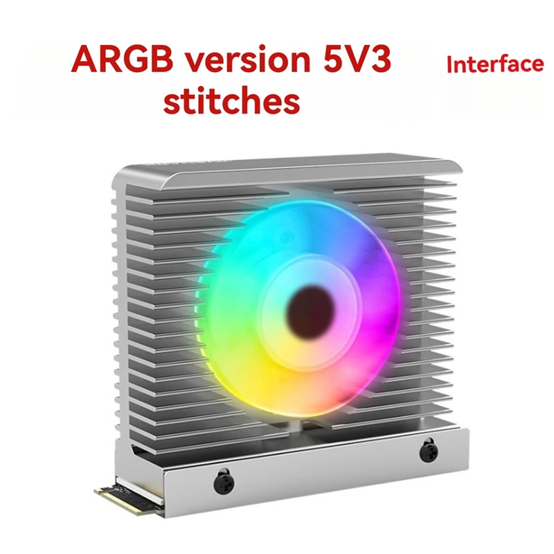 ARGB M.2 2280 SSD Heatsink M.2 SSD Heatsink Cooler with 4PIN PWM Fan with Thermal Pad Radiator Heat Sink Silver-ABVP