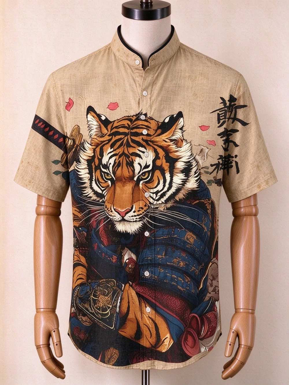 2026 New Men's Coarse Cloth Soft Short Sleeve Shirt T-shirt Tiger Head Samurai Cat Japanese 3D Printed Shirt Men's Gift Shirt