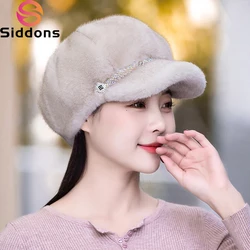 2025 Winter Hat For Women Fashion Faux Fur Fluffy Duck Tongue Hat Female Warm Ear Protection Hats Outdoor Thicken Wind Snow Caps