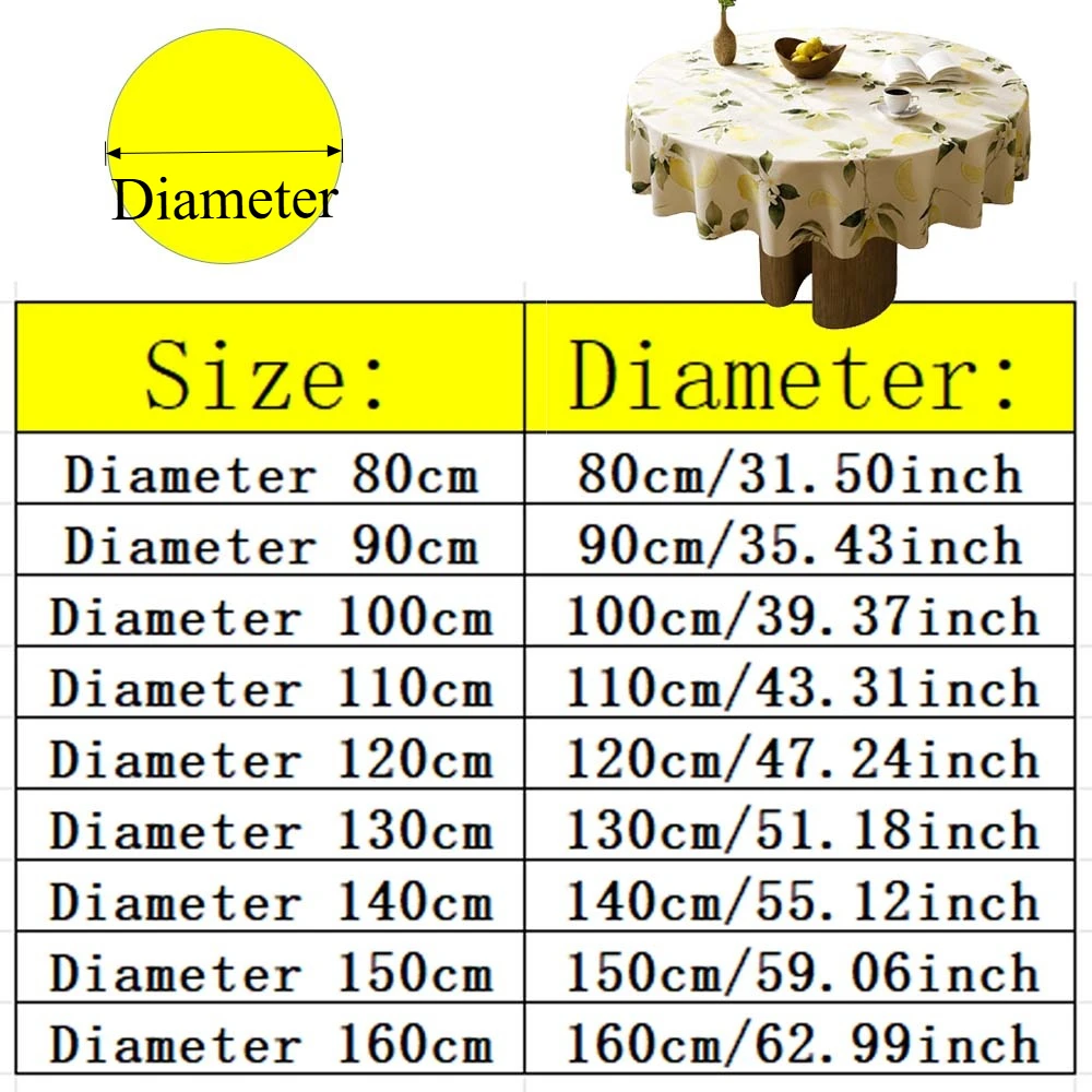 Reusable PVC Round Table Cloth Waterproof Oil Proof Easy Clean Furniture Protector for Kitchen Dining Bedside Coffee Home Table