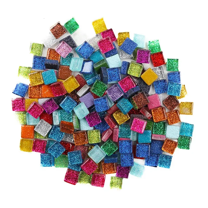 100g/3.52oz Glitter Shiny Glass płytki z mozaiką 1cm Square Vs nieregularny kształt DIY mozaika rzemiosło materiały multi-color opcjonalnie