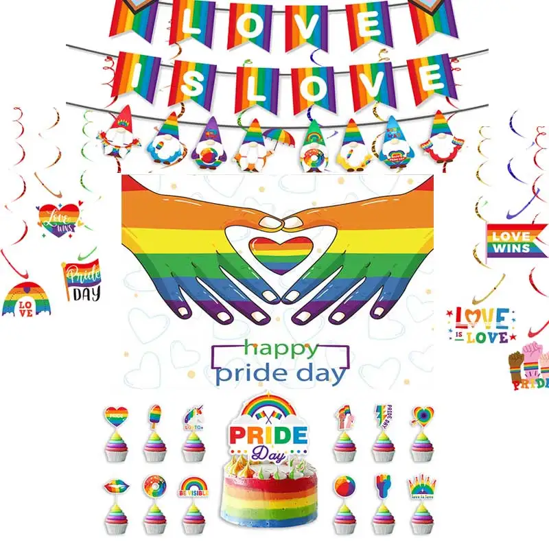 Pride Day Disposable Tableware Girl Boy birthday Party Supplies Decoration Balloon Banner Sling backdrp