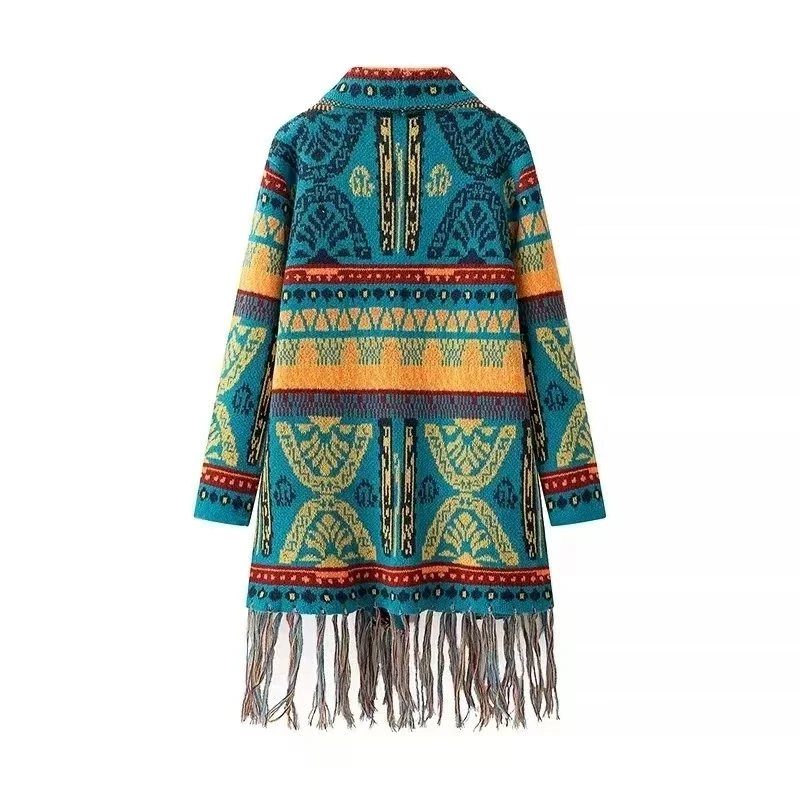 เสื้อคลุมคาร์ดิแกนถักลายทางแบบใหม่ สไตล์เวเฮโล่ สไตล์ชาติพันธุ์ ความยาวปานกลาง ผ้าคลุมไหล่