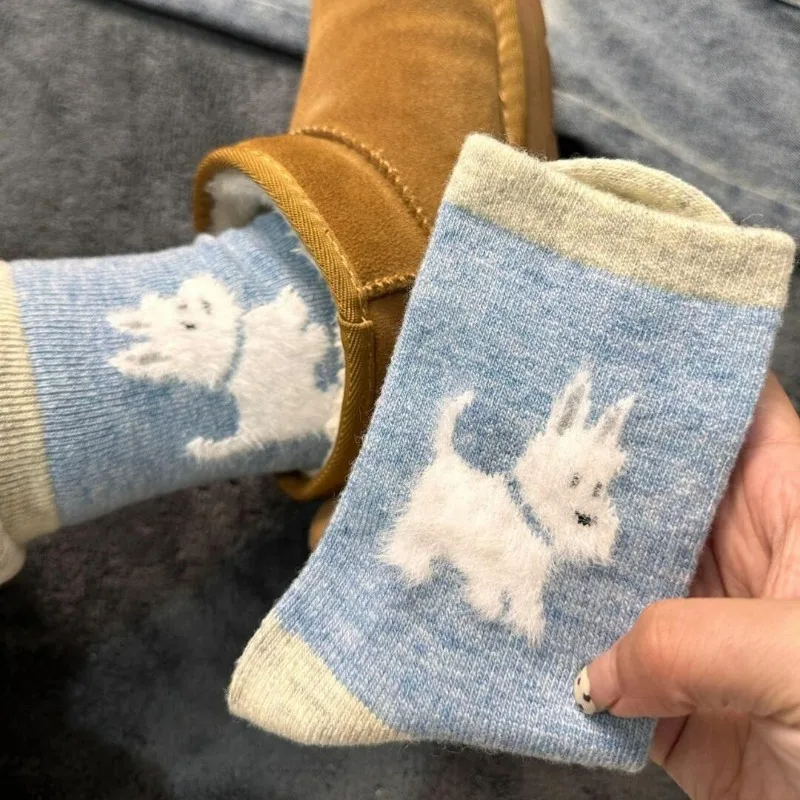 موضة Kawaii الكلب الجوارب شتاء دافئ الكرتون لطيف هزلي الحيوان منتصف أنبوب جوارب للنساء الفتيات المنزل النوم Sockings بالجملة #5