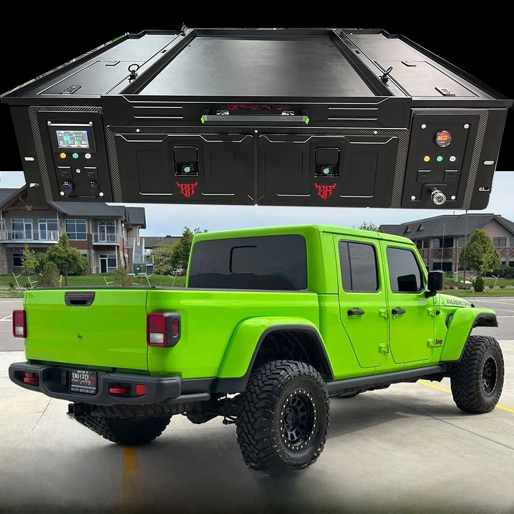 Dream Car Multifunctional Aluminum Alloy Pickup Rear Bed Storage Drawer Integrated Water Tank Power Supply System Lockable Slide