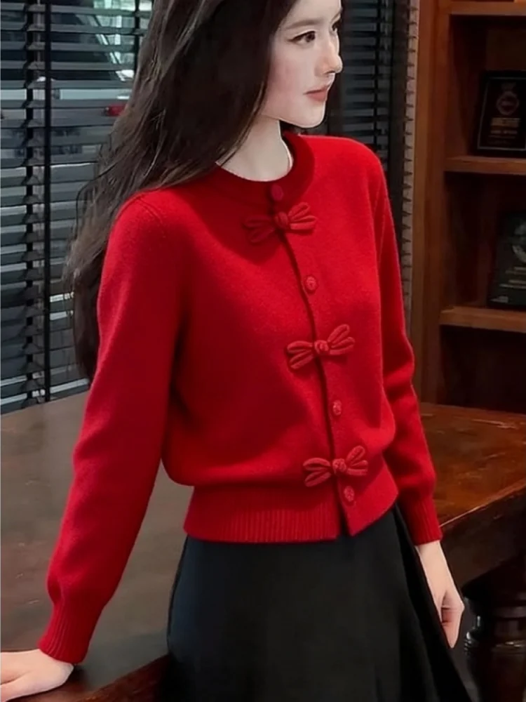 Cisas Thema Rode Trui Dames Sle Klein Formaat Mooie Top Winter Casual Gebreid Lang Sve Warmte Faionable