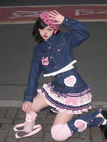 Imagen 2 del producto Minifaldas japonesas de Lolita, vestido de baile para mujer, falda vaquera bonita Harajuku, estilo Preppy, falda de pastel de encaje Kawaii de cintura alta para niñas