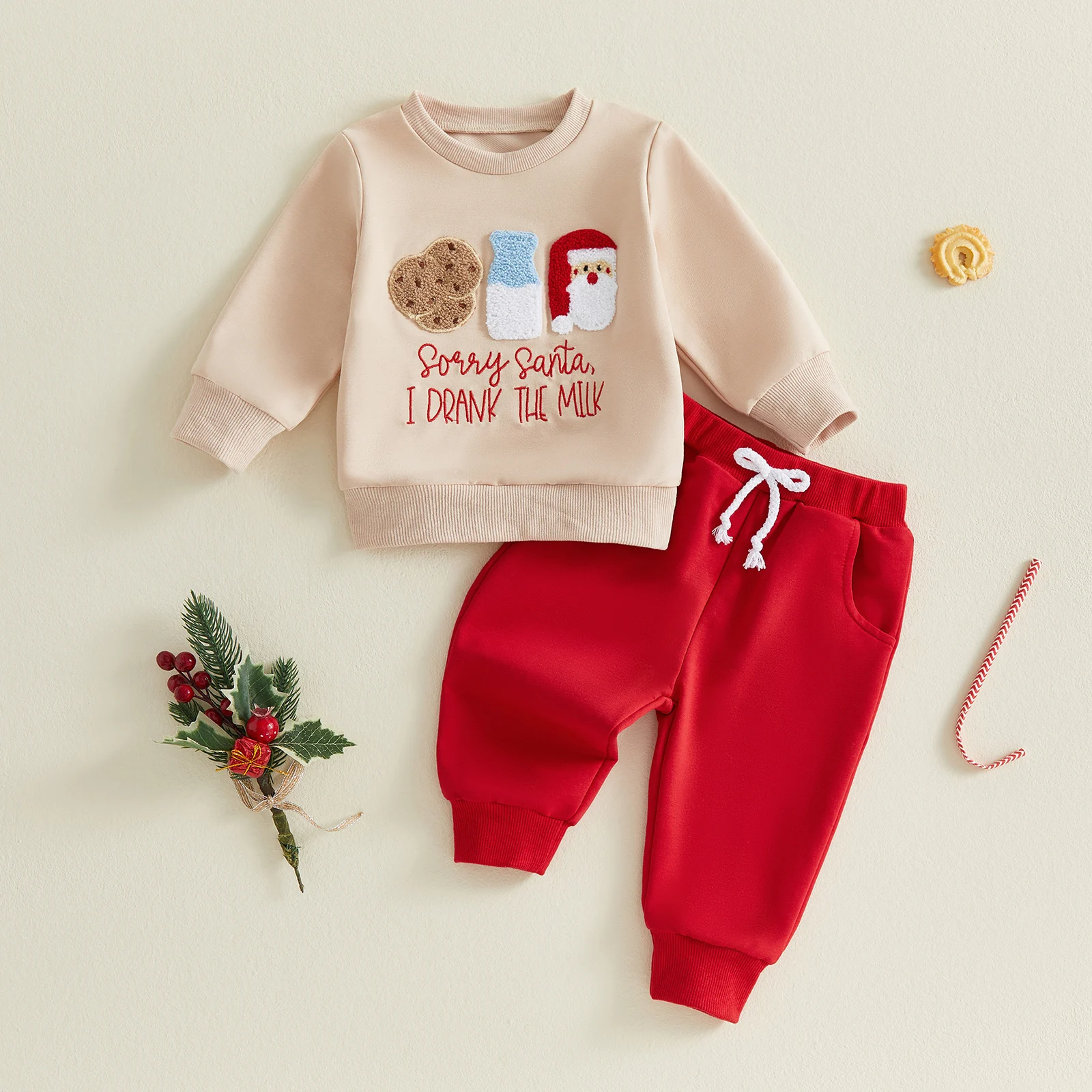 Toddler Baby Boy Christmas Outfit Long Sleeve Letter Printed Sweatshirt with Solid Pants Xmas Costume