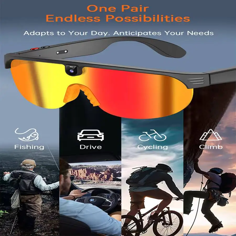 

Ai Smart Bluetooth Glasses Earphones AI Translation Video Recording Sports Headset Spectacles 8MP Camera,Color-Changing Lenses