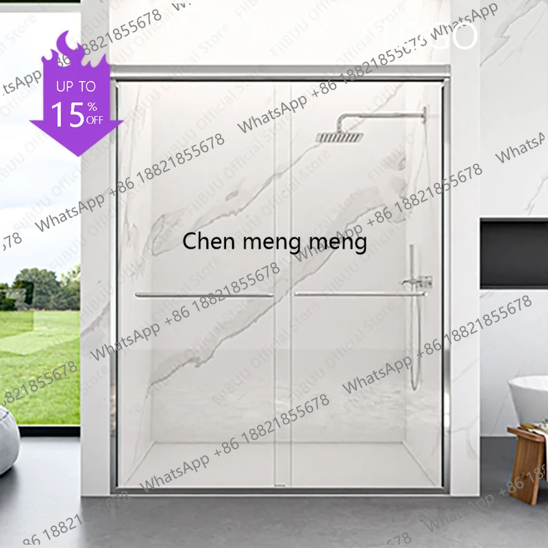 D80 Double Sliding Bypass Sliding Shower Door with Tempered Glass Smooth Rollers Waterproof for Bathroom Semi-Frameless Enclosur