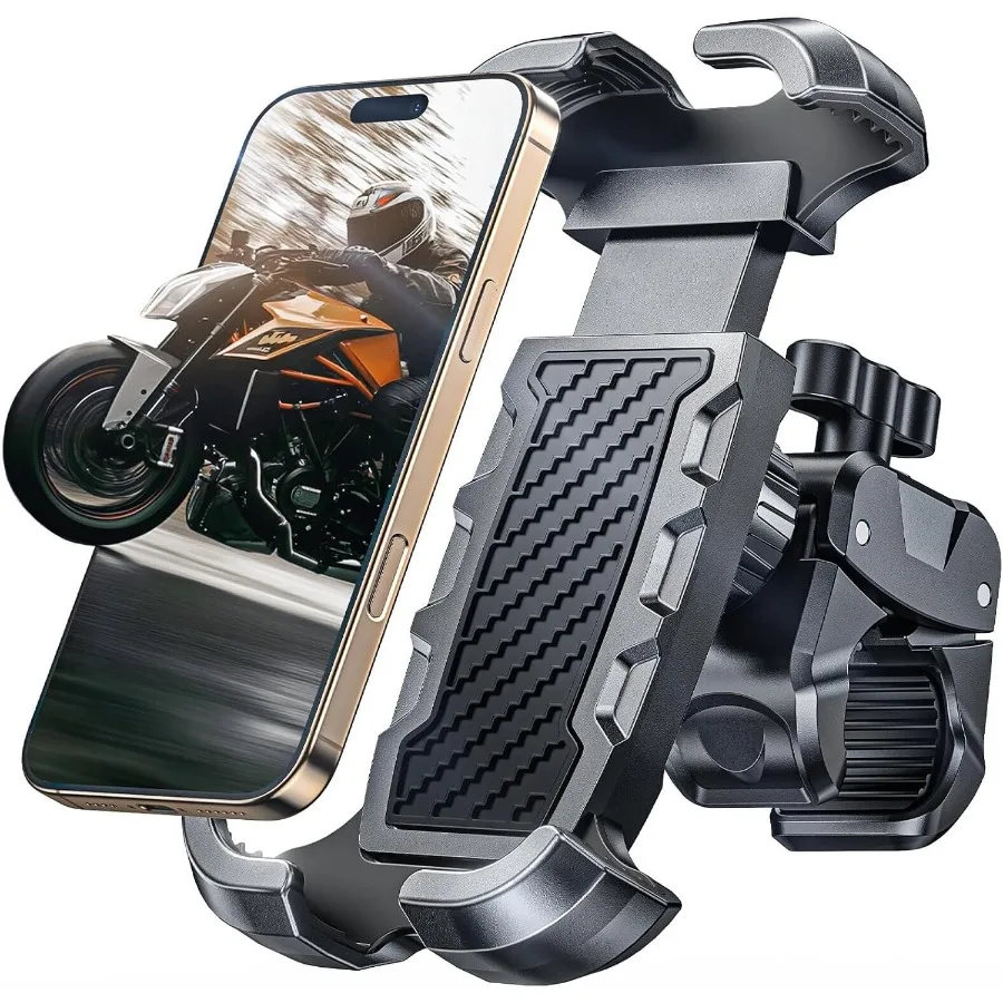 

HeavyDuty Motorcycle Phone Mount with AllAround Secure Clamp for Bike Motorcycle Bicycle Scooter Handlebar Universal Cell Phone