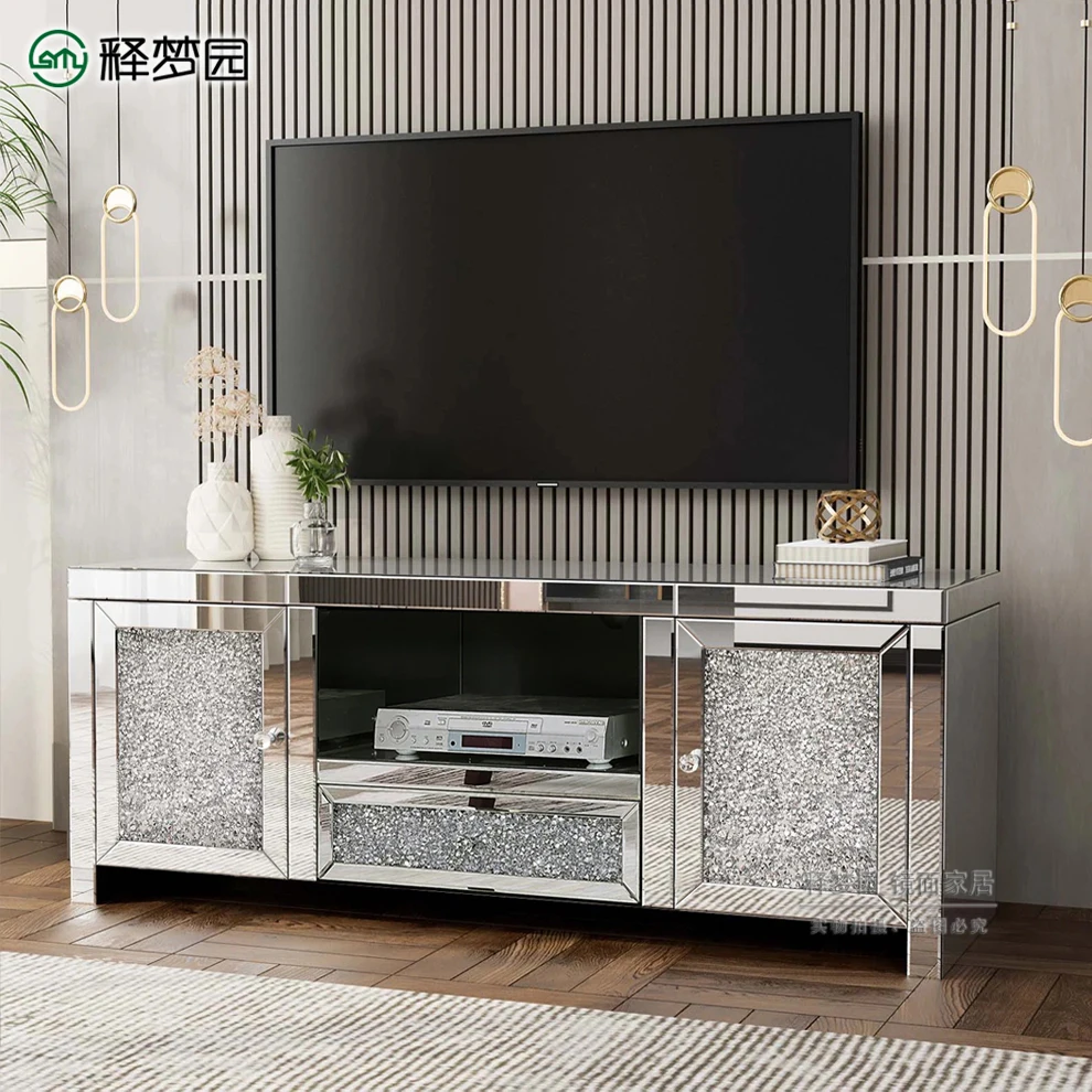 

European mirror TV cabinet Modern light luxury living room Household small apartment storage cabinet Floor cabinet Storage cabin