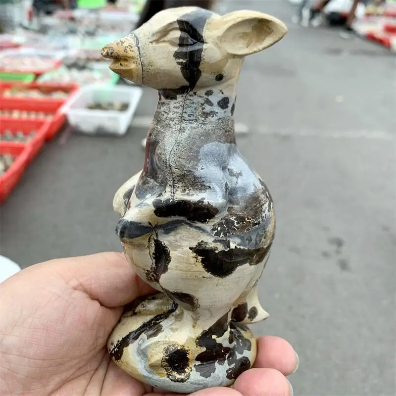 15CM Natural Picture Stone Kangaroo carving Polished Quartz Animal Healing Stones Gems For Home Decorations 1pcs