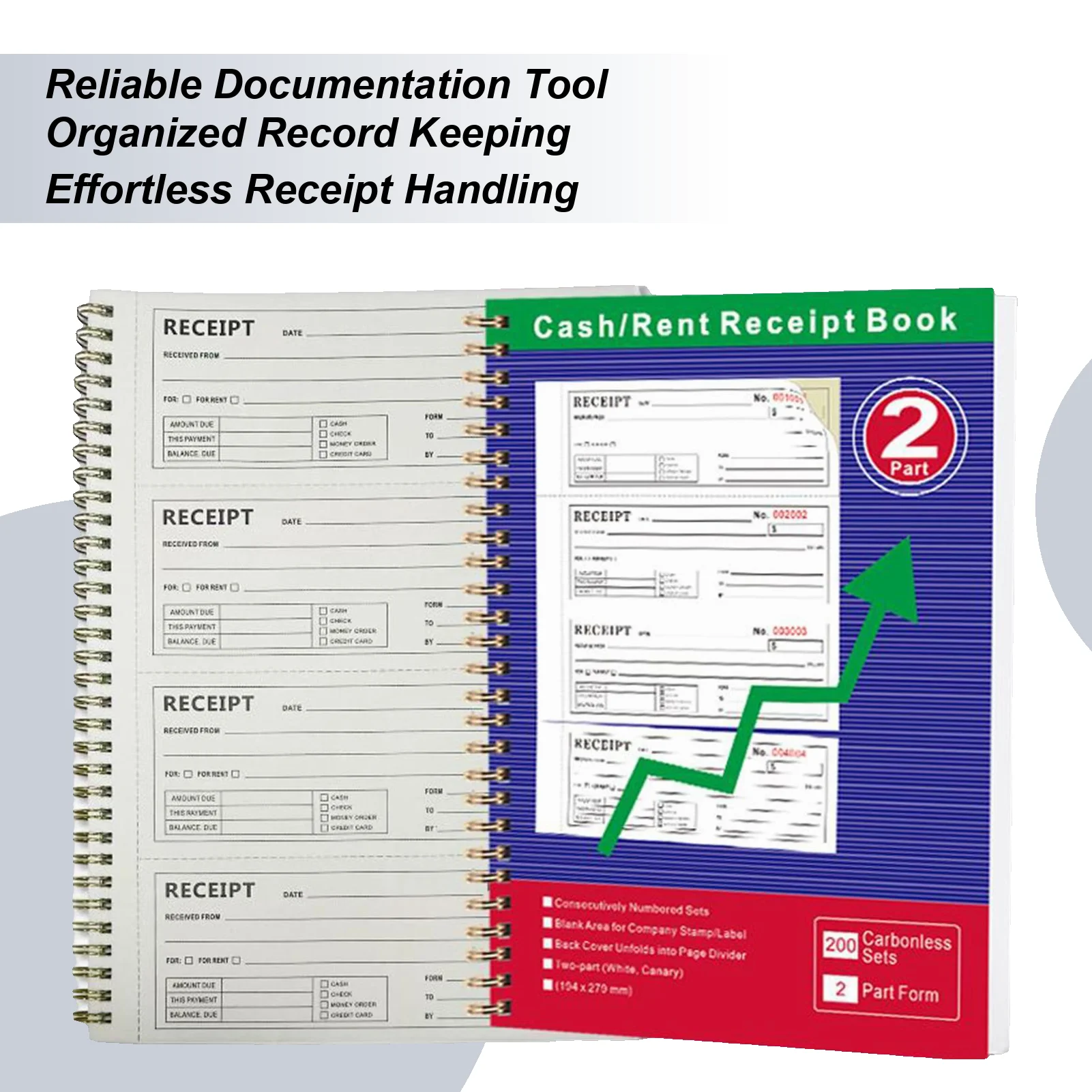 Collection And Rent Receipt Book Spiral Bound Duplicate Carbonless Payment Receipt Books 2 Part Carbonless Copy Paper