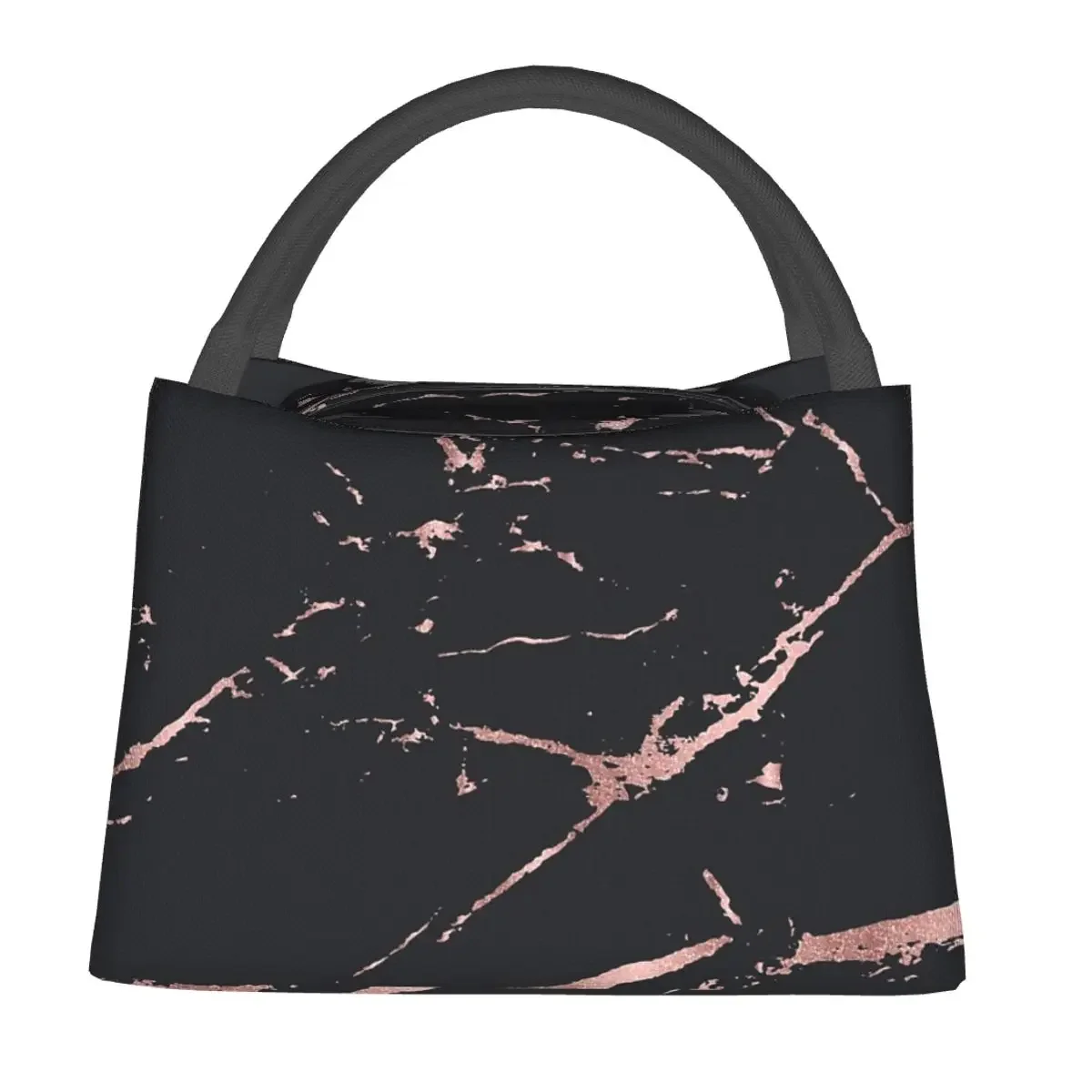 Black And Rose-Gold Marble Lunch Bags Insulated Bento Box Resuable Lunch Tote Picnic Bags Cooler Thermal Bag for Woman Office