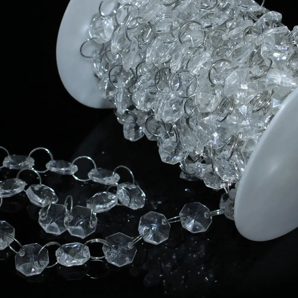 

10M Crystal Clear Beads Chain 14Mm Octagonal Acrylic Strands for Chandelier Suncatcher Rainbow Light Refraction Hanging Curtain