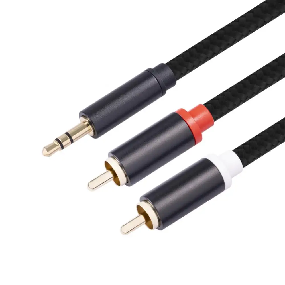 3.5mm To 2rca Hifi Audio Cable No Fading Noise Reduction Black 3.5mm To 2rca Hifi Balanced Adapter Cable Gold Plated Plug