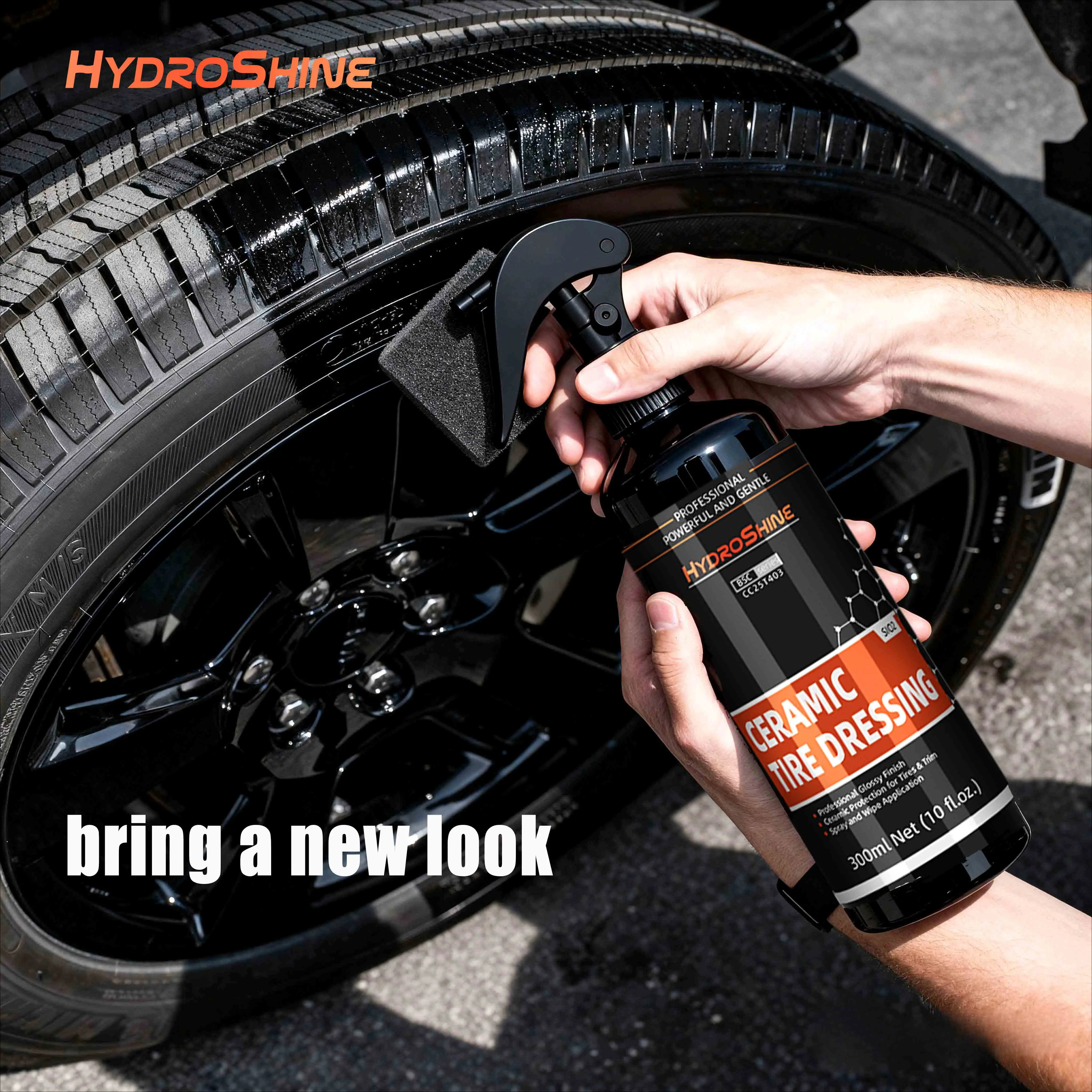 Hydroshine Car Ceramic Tire Dressing Black Wet Look Tire Shine for Deep Glossy Finish for Protection Long-Lasting Shine Spray